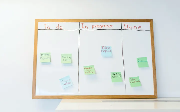 Project board with to do, in progress and done columns